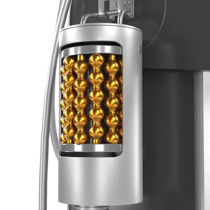 Applikator des ROLLERSHAPE mit goldfarbener Kugelwalze in der Halterung, Produktabbildung